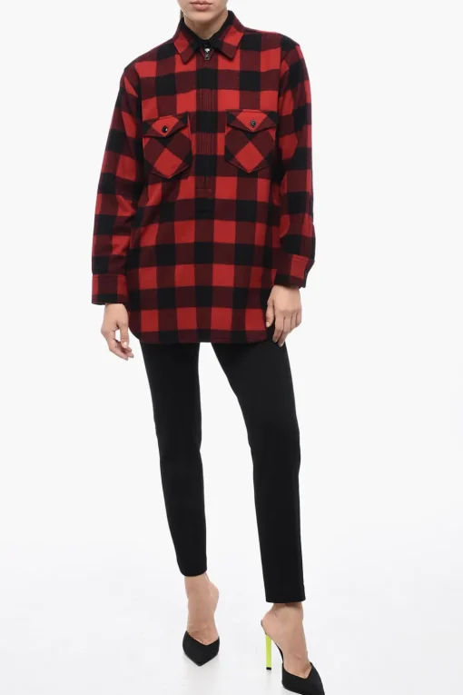 Camicia Half-Zip con Motivo Check>Woolrich Online