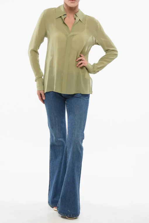 Outlet Camicia in Chiffon con Abbottonatura Nascosta Donna Camicie