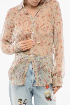 Outlet Camicia in Chiffon di Seta con Motivo Floreale Donna Camicie
