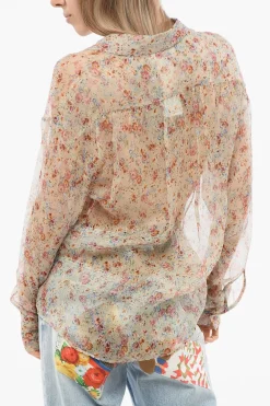 Outlet Camicia in Chiffon di Seta con Motivo Floreale Donna Camicie