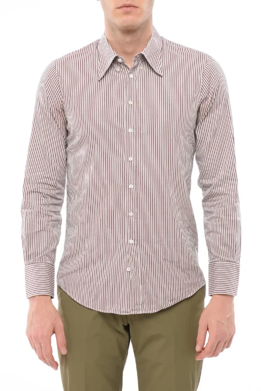 Discount Camicia In Cotone A Maniche Lunghe Con Motivo A Righe Uomo Camicie