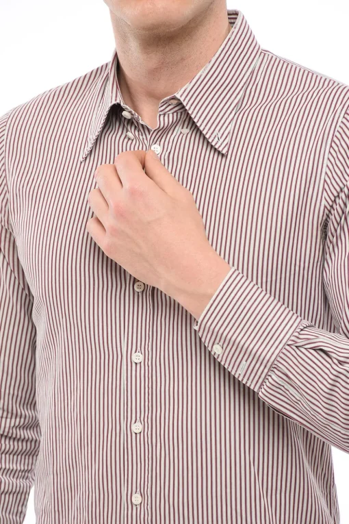 Discount Camicia In Cotone A Maniche Lunghe Con Motivo A Righe Uomo Camicie