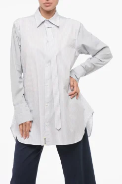 Camicia in Cotone a Righe Balanced con Dettaglio Tie Neck>Yohji Yamamoto Discount