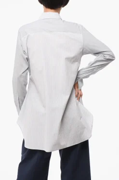 Camicia in Cotone a Righe Balanced con Dettaglio Tie Neck>Yohji Yamamoto Discount