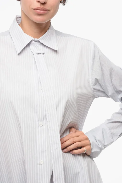 Camicia in Cotone a Righe Balanced con Dettaglio Tie Neck>Yohji Yamamoto Discount