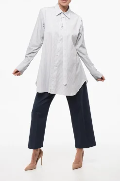 Camicia in Cotone a Righe Balanced con Dettaglio Tie Neck></noscript>Yohji Yamamoto Discount