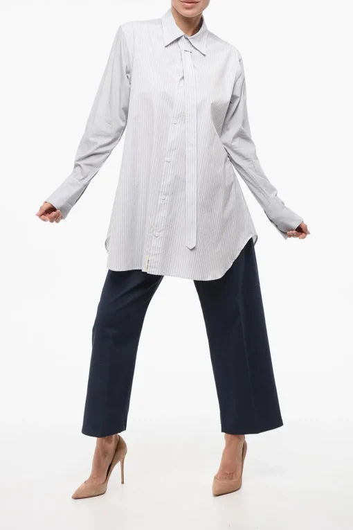 Camicia in Cotone a Righe Balanced con Dettaglio Tie Neck>Yohji Yamamoto Discount
