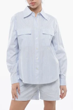 Camicia in Cotone a Righe Awning con Spacco Posteriore>Palm Angels Outlet