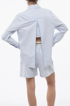 Camicia in Cotone a Righe Awning con Spacco Posteriore>Palm Angels Outlet