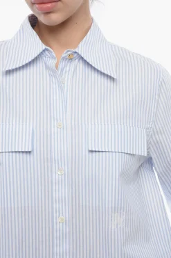 Camicia in Cotone a Righe Awning con Spacco Posteriore></noscript>Palm Angels Outlet