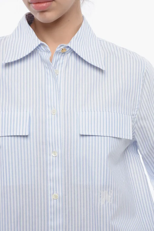 Camicia in Cotone a Righe Awning con Spacco Posteriore>Palm Angels Outlet