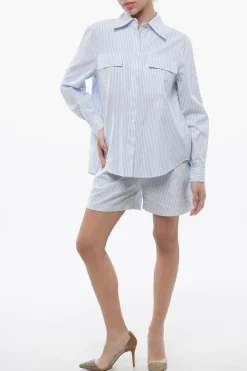 Camicia in Cotone a Righe Awning con Spacco Posteriore></noscript>Palm Angels Outlet