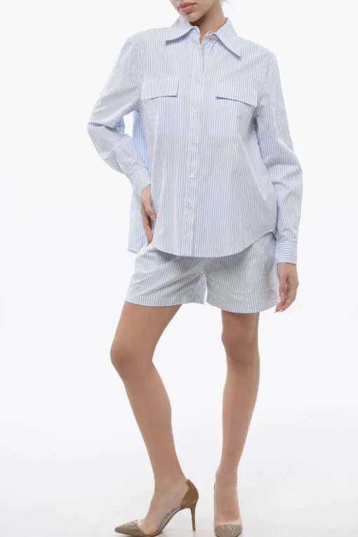 Camicia in Cotone a Righe Awning con Spacco Posteriore>Palm Angels Outlet