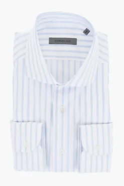 Camicia in Cotone a Righe con Collo Francese>Corneliani Fashion