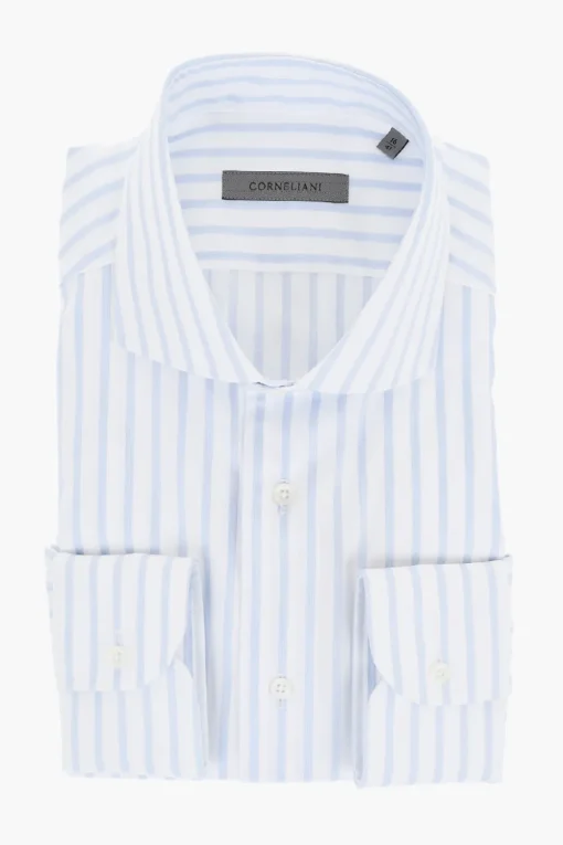 Camicia in Cotone a Righe con Collo Francese>Corneliani Fashion