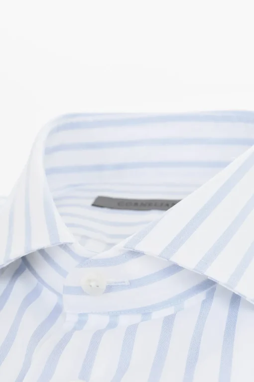 Camicia in Cotone a Righe con Collo Francese>Corneliani Fashion