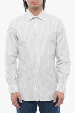 Camicia in Cotone a Righe Balanced con Collo Francese>Corneliani Best