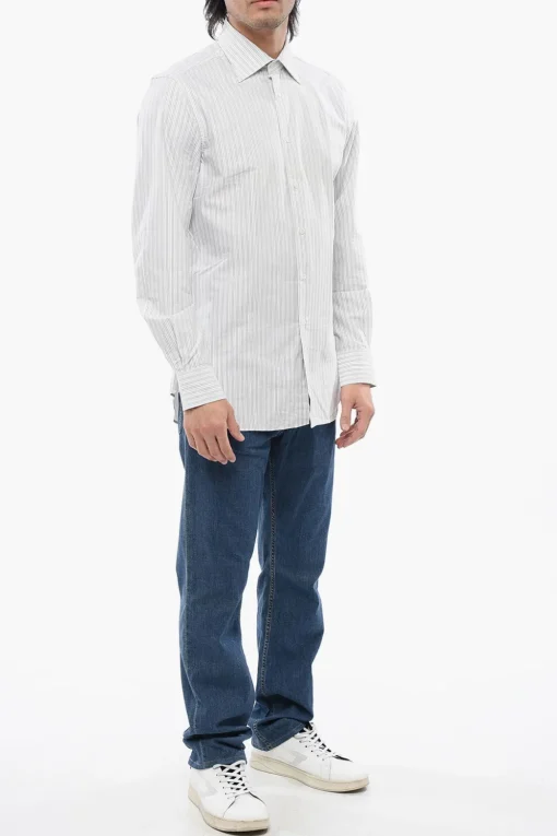 Camicia in Cotone a Righe Balanced con Collo Francese>Corneliani Best