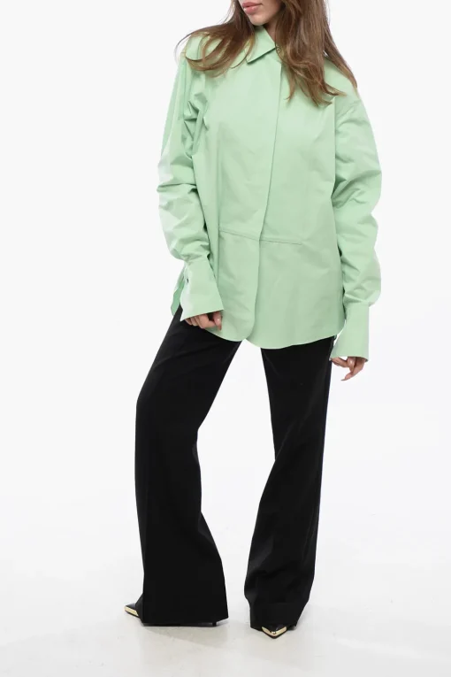 Sale Camicia in Cotone Asimmetrica con Abbottonaura Nascosta Donna Camicie
