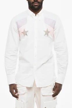 Camicia in Cotone Button Down Con Stelle in Strass>Dsquared2 Sale