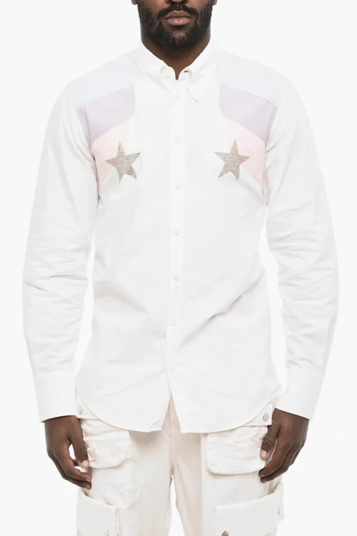 Camicia in Cotone Button Down Con Stelle in Strass>Dsquared2 Sale