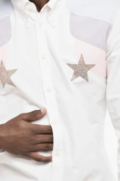 Camicia in Cotone Button Down Con Stelle in Strass></noscript>Dsquared2 Sale