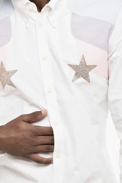 Camicia in Cotone Button Down Con Stelle in Strass>Dsquared2 Sale