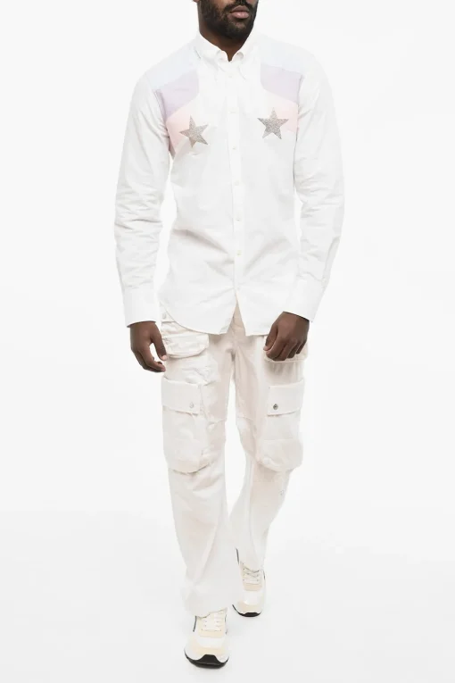 Camicia in Cotone Button Down Con Stelle in Strass>Dsquared2 Sale