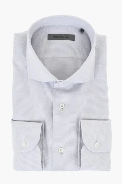 Clearance Camicia in Cotone con Micro Quadretti e Collo Francese Uomo Camicie