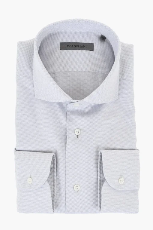 Clearance Camicia in Cotone con Micro Quadretti e Collo Francese Uomo Camicie