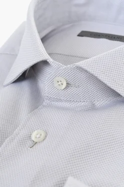 Clearance Camicia in Cotone con Micro Quadretti e Collo Francese Uomo Camicie