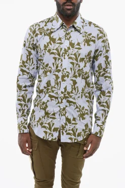 Clearance Camicia in Cotone con Motivo Floreale Uomo Camicie