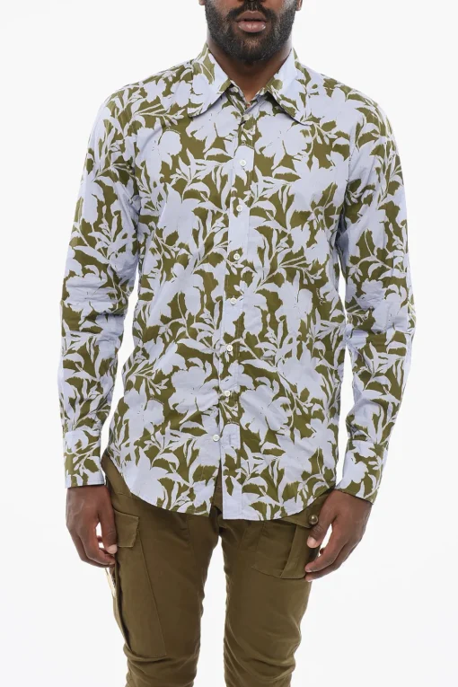 Clearance Camicia in Cotone con Motivo Floreale Uomo Camicie