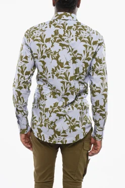 Clearance Camicia in Cotone con Motivo Floreale Uomo Camicie