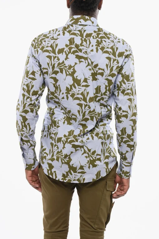 Clearance Camicia in Cotone con Motivo Floreale Uomo Camicie