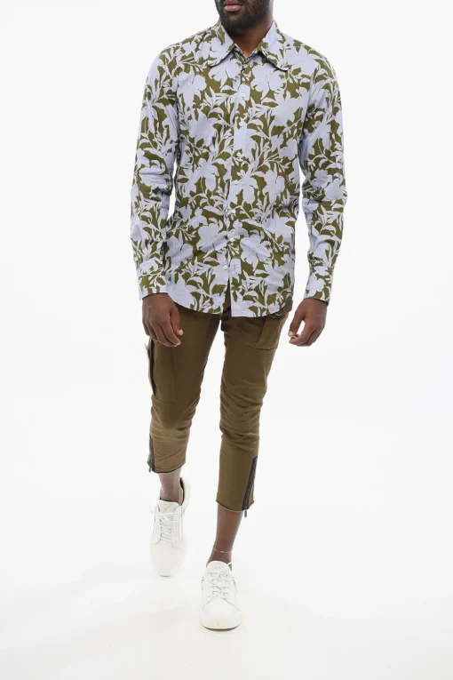 Clearance Camicia in Cotone con Motivo Floreale Uomo Camicie