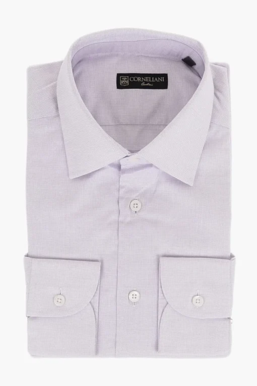 Camicia in Cotone con Motivo Micro Pin Check>Corneliani Online