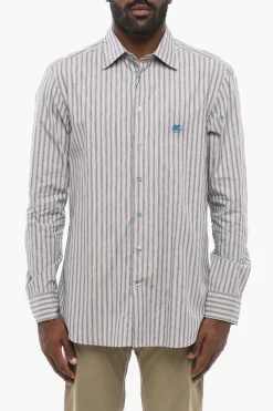 Outlet Camicia in Cotone con Motivo Bayadere Uomo Camicie