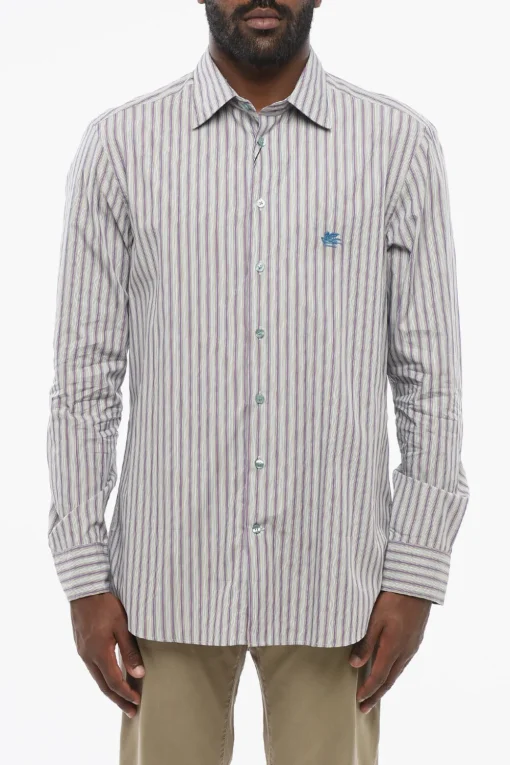 Outlet Camicia in Cotone con Motivo Bayadere Uomo Camicie