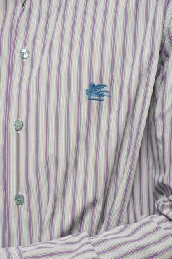 Outlet Camicia in Cotone con Motivo Bayadere Uomo Camicie