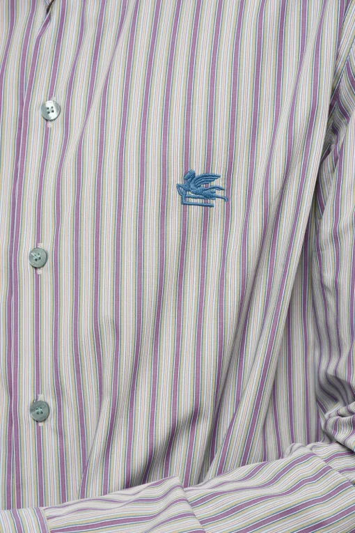 Outlet Camicia in Cotone con Motivo Bayadere Uomo Camicie