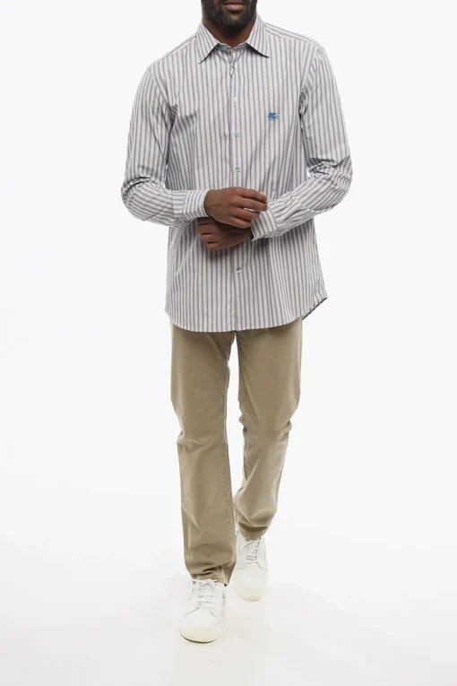 Outlet Camicia in Cotone con Motivo Bayadere Uomo Camicie