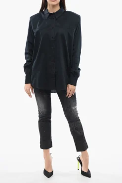 Clearance Camicia in Cotone con Spalline Imbottite Donna Camicie