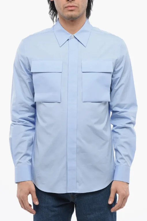 Outlet Camicia in Cotone con Taschini a Toppa Uomo Camicie