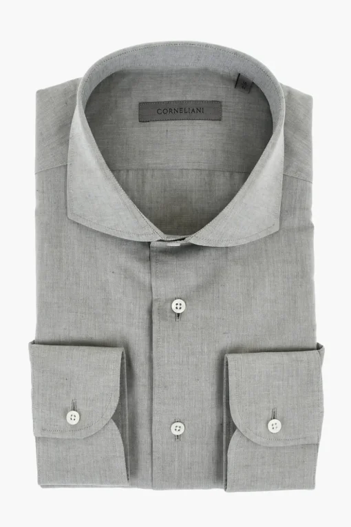 Camicia in Cotone e Lino con Collo Francese>Corneliani Discount