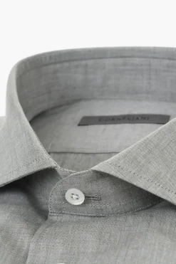 Camicia in Cotone e Lino con Collo Francese>Corneliani Discount