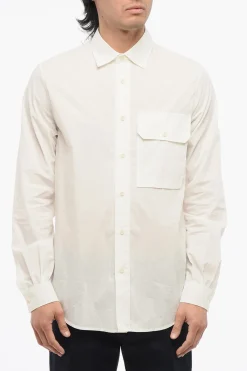 Camicia in Cotone e Nylon a Tinta Unita con Taschino>Ten C Fashion