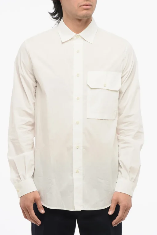 Camicia in Cotone e Nylon a Tinta Unita con Taschino>Ten C Fashion