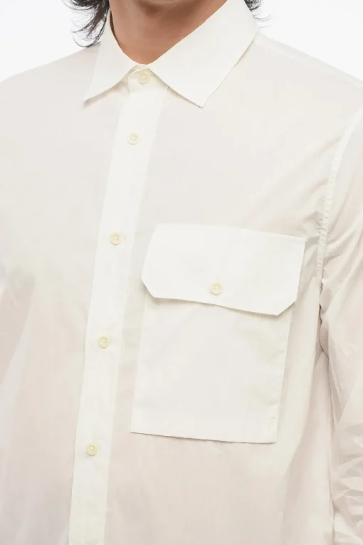 Camicia in Cotone e Nylon a Tinta Unita con Taschino>Ten C Fashion