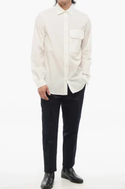 Camicia in Cotone e Nylon a Tinta Unita con Taschino></noscript>Ten C Fashion